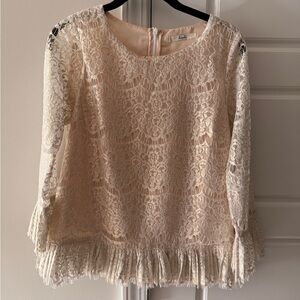 Cream Lace Lined Top With Fringe Details Delicate Sz 2 Evening Party Whimsy